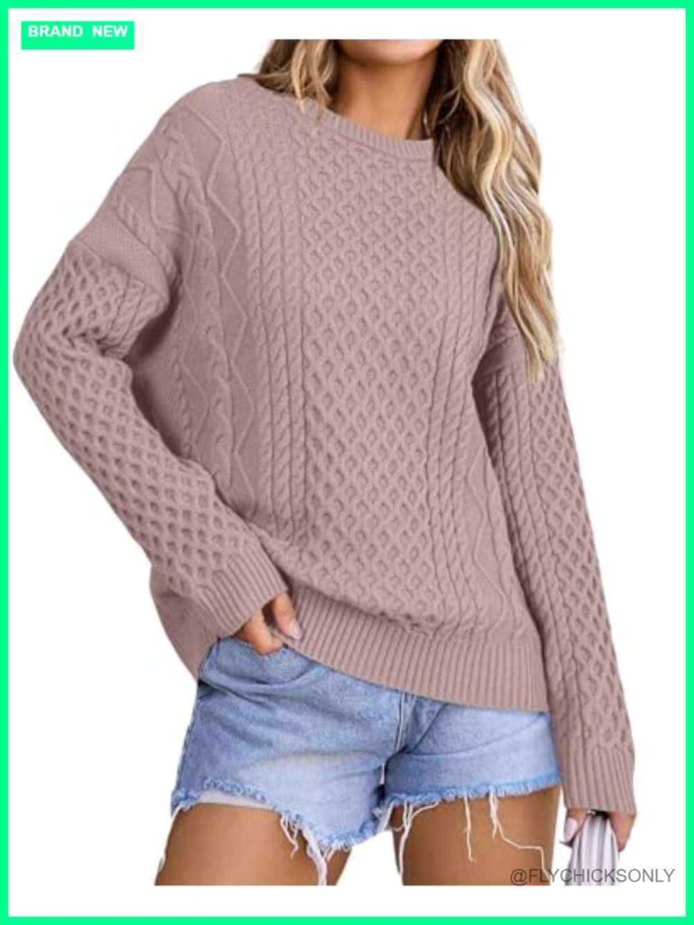 Wool Blend Cable Knit Chunky Oversized Pullover Sweater Crew Neck Long Sleeve